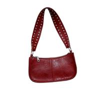 Borsa a tracolla in pelle PU alla moda per le donne anni '90 stili retrò rivetti borchiati borsa a tracolla con due cinghie borsa per il pendolarismo quotidiano, Rosso, One Size