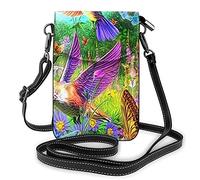 Borsa a tracolla in pelle PU, borsa a tracolla per cellulare con colibrì a farfalla floreale primaverile con tracolla regolabile
