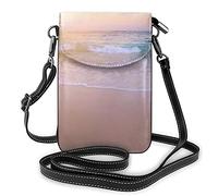 Borsa a tracolla in pelle PU, borsa a tracolla per cellulare da donna alla moda con cactus tropicale animale Lama con tracolla regolabile Tramonto tropicale sulla spiaggia