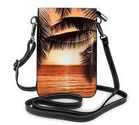 Borsa a tracolla in pelle PU, borsa a tracolla per cellulare da donna alla moda con palme tropicali al tramonto con tracolla regolabile con teschio della morte