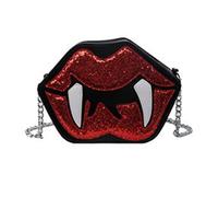 Borsa a tracolla in pelle PU con paillettes Divertente dente da vampiro a forma labbro Borsa da a spalla con catena per Halloween Borsa a tracolla con catena a forma labbra divertente