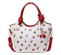 Borsa a tracolla in pelle PU con stampa ciliegia, da donna, alla moda, con manico superiore, elegante, piccola borsa tote con tracolla regolabile rimovibile, Rosso, 230.00x170.00x90.00mm