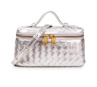 Borsa a tracolla in pelle PU intrecciata a mano con trama intrecciata con cerniera dorata, design retrò strutturato a tre scopi per feste di pendolarismo quotidiano, shopping, G, Argento, 20*7*11.5cm