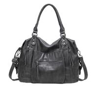 Borsa a tracolla in pelle PU stile motociclista stile a castello multi tasche grandi per le donne borsa da viaggio retrò in pelle PU, Grigio
