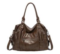 Borsa a tracolla in pelle PU stile motociclista stile a castello multi tasche grandi per le donne borsa da viaggio retrò in pelle PU, Marrone