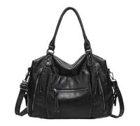 Borsa a tracolla in pelle PU stile motociclista stile a castello multi tasche grandi per le donne borsa da viaggio retrò in pelle PU, Nero
