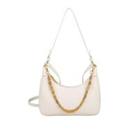 Borsa a tracolla in pelle retrò a mezzaluna da donna con catena a mezza luna borsa a tracolla con chiusura a cerniera cinturino regolabile, bianco, 260.00x80.00x210.00mm/10.24x3.15x8.27inch