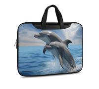 Borsa a tracolla in pelle stampata con due delfini per uomo e donna, borsa da viaggio per ufficio, borsa a tracolla per laptop, Stile nero, 37x28cm