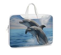 Borsa a tracolla in pelle stampata con due delfini per uomo e donna, borsa da viaggio per ufficio, borsa a tracolla per laptop, Stile bianco, 37x28cm