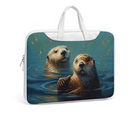 Borsa a tracolla in pelle stampata con lontre marine per uomo donna borsa da viaggio Business Office Hangbag Laptop Pack Crossbody, Stile bianco, 42x30.5cm
