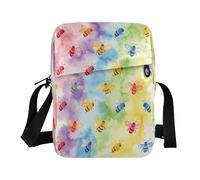 Borsa a tracolla in poliestere con immagine di api tie-dye arcobaleno, 16,8 x 23,9 x 6,3 cm, multi scomparto, borsa a tracolla per tutti i giorni all'aperto, viaggi, scuola e regalo casual