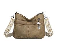 Borsa a tracolla in poliuretano da donna, morbida borsa a tracolla media con design multi tasca, tracolla larga regolabile per lavoro, viaggi, uso quotidiano, marrone, 26,9 x 10,9 x 18,5 cm