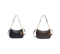 Borsa a tracolla in PU a mezzaluna, piccola borsa da viaggio chic con ciondolo a forma di ciliegia, borsa da donna per uso quotidiano, Nero + caffè., 480.00x260.00x220.00mm/18.9x10.24x8.66inch, casual