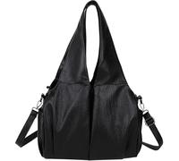 Borsa A Tracolla In Similpelle Da Donna, Grande Capacità, Tracolla In Morbida Pelle, Borsa A Tracolla Tinta Unita, Semplice, Alla Moda, Stile Retrò (Black)