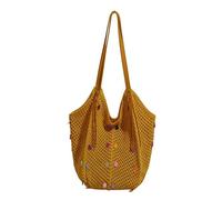 Borsa a tracolla in stile bohémien all'uncinetto, stile hippie, con perline, per vacanze al mare, viaggi e shopping quotidiano, perfetta per donne e amanti delle vacanze, giallo senape., B