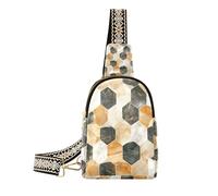 Borsa a tracolla in stile geometrico con pietre di marmo alla moda robusta per le donne in pelle a tracolla per escursioni, pietre di marmo stile geometrico