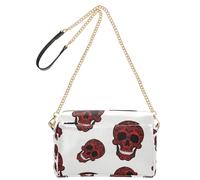 Borsa a tracolla in stile gotico rosso e nero con teschio in pizzo per Halloween, piccola borsa a tracolla da donna in pelle vegana con cerniera