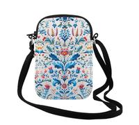 Borsa a tracolla in stile nordico con motivo floreale e arte popolare svedese, regalo scandinavo per donne, Blue Flowers Cr Regno Unito, 0