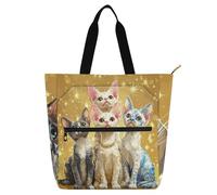 Borsa a tracolla in stile realistico con gatti Devon Rex, stile realistico, per bambini e adulti, leggera e gotica, con tasche con cerniera, per scuola, shopping, viaggi, scuola arcobaleno