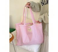 Borsa a tracolla in tela a righe stile vintage, borsa a spalla in tela a righe di grandi dimensioni per le donne - borsa alla moda per viaggiare e fare shopping, righe rosse e bianche vivaci, spaziosa