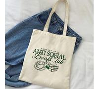 Borsa a tracolla in tela "Anti-Social Book Club" | Borsa da donna alla moda con testo e grafica verde | Lavabile in lavatrice | Uso quotidiano casual | Borsa da spiaggia e shopping multifunzione | Sta