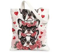 Borsa a tracolla in tela con cane Boston Terrier, per lo shopping, 33 x 38 cm, divertente e simpatica, riutilizzabile, per donne, decorazione regalo con pittura per animali domestici