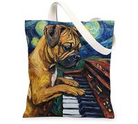 Borsa a tracolla in tela con cane boxer, per shopping, 33 x 38 cm, motivo: pianoforte notturno con stelle, borsa a tracolla riutilizzabile per donne, cuccioli, decorazione regalo