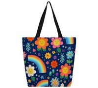 Borsa a tracolla in tela con fiore felice arcobaleno borsa per la spesa scuola borse a tracolla in tela da donna uomo borsa moda