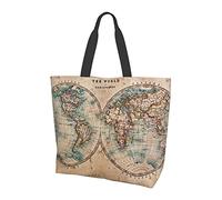 Borsa a tracolla in tela con mappa del mondo antica macchiata per donna, borsa tote impermeabile riutilizzabile Borsa ecologica Borsa per la spesa Borsa da spiaggia