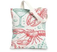 Borsa a tracolla in tela con motivo frutti di mare, riutilizzabile, stile nautico costiero, leggera, lavabile, con tracolla, per spiaggia, viaggi, picnic, 33 x 38 cm