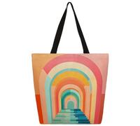 Borsa a tracolla in tela con motivo geometrico arcobaleno arco, borsa per la spesa, borsa a tracolla da donna, da uomo