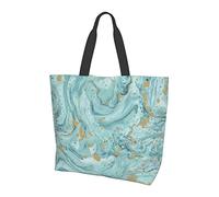 Borsa a tracolla in tela con motivo marmorizzato a olio d'oro azzurrite e foglia d'oro per donna, borsa tote impermeabile riutilizzabile grande borsa ecologica borsa per la spesa borsa pieghevole bo