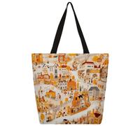Borsa a tracolla in tela con paesaggio autunnale cittadino borsa per la spesa borsa a tracolla in tela da donna uomo borsa