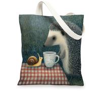 Borsa a tracolla in tela con riccio, simpatica borsa della spesa riutilizzabile, morbida e leggera, motivo animale, 33 x 38 cm