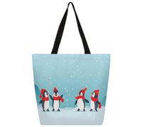 Borsa a tracolla in tela con sciarpa rossa a forma di pinguino in stile cartone animato, borsa per la spesa, borsa a tracolla per