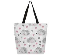 Borsa a tracolla in tela con scritta "Love", motivo riccio, borsa per la spesa, borsa a tracolla in tela, da donna, da uomo