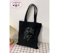 Borsa a tracolla in tela con stampa alla moda e semplice di farfalle e linee, borsa da scuola, grande capacità, portatile, pieghevole, casual classica, adatta per ragazze adolescenti, donne, studenti 