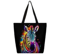 Borsa a tracolla in tela con stampa animalier arcobaleno colorato zebra borsa per la spesa scuola borse a tracolla in tela da donna uomo