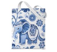 Borsa a tracolla in tela con stampa di elefante tailandese blu, da donna, estetica, riutilizzabile, per shopping, campeggio, lavoro, lezioni di viaggio