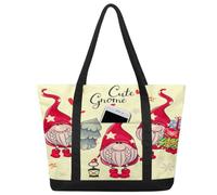 Borsa a tracolla in tela con stampa di gnomi in stile cartone animato natalizio per donne e ragazze con stampa di gnomi grandi 22,2 l, grande capacità, con cerniera, borsa a tracolla per viaggi,