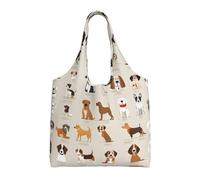 Borsa a tracolla in tela con stampa di razza di cane, borsa per la spesa di grande capacità, Nero , Taglia unica