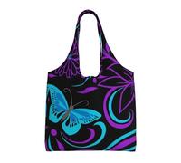 Borsa a tracolla in tela con stampa floreale con farfalla su una bella borsa per la spesa di grande capacità, Nero , Taglia unica