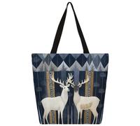 Borsa a tracolla in tela con stampa tribù geometrica con cervo borsa per la spesa borsa a tracolla in tela da scuola borsa da uomo
