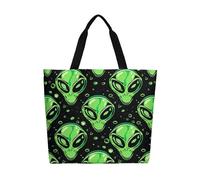 Borsa a tracolla in tela con testa di alieno verde, grande, casual, da don