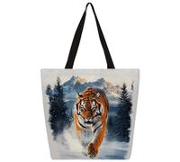 Borsa a tracolla in tela con tigre di montagna e neve, borsa per la spesa, borsa a tracolla per la scuola,