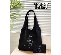 Borsa a tracolla in tela da donna, utilizzabile anche come borsa cosmetica, con motivo a linee minimalista, borsa della spesa riutilizzabile, borsa da trasporto con stampa, borsa a spalla di grande ca