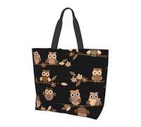 Borsa a tracolla in tela di gufi marrone carino cartone animato per le donne, borsa tote impermeabile riutilizzabile grande borsa per la spesa borsa da spiaggia
