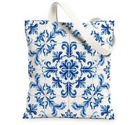 Borsa a tracolla in tela floreale per le donne, tradizionale elegante ornamento a vortice nessuno blu lavabile riutilizzabile borsa tote per tutti i giorni Idee Fo, Blu, 13x15 Inch