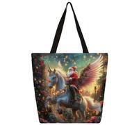 Borsa a tracolla in tela Tianma Wings Santa Claus Shopping Bag Scuola Borse a tracolla in tela Donna Uomo Borsa Moda