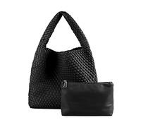 Borsa a tracolla in tessuto per le donne in morbida pelle con borsa di grande capacità borse alla moda borsa a tracolla intrecciata per le donne, nero, Taglia unica